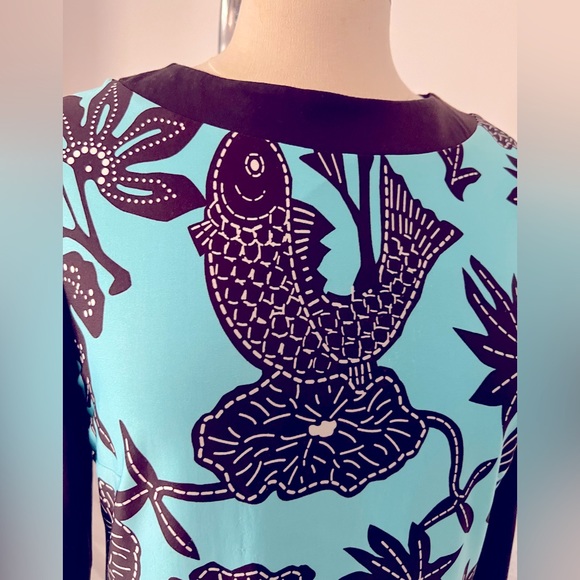 Very Vollbrach Turquoise Black 3/4 Sleeves Stretch Dress - Picture 7 of 10